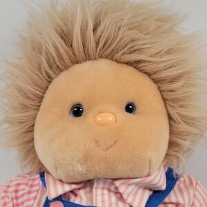Animal Fair Boy Critter 14" Plush Soft Doll Blue Eyes Overalls Striped Shirt VTG